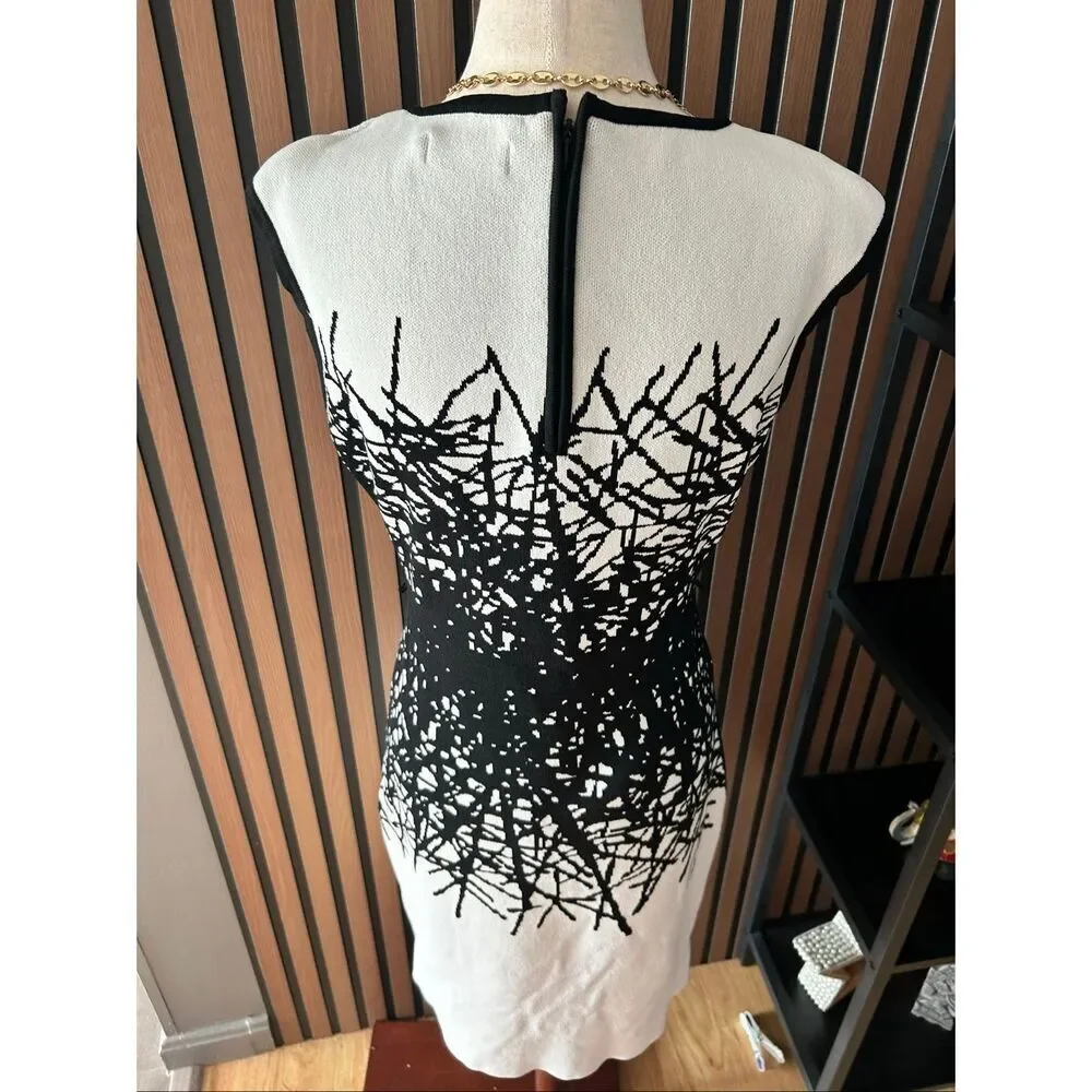 Calvin Klein Women's size PM Sheath Dress Bodycon Textured Black White pattern - Picture 4 of 8